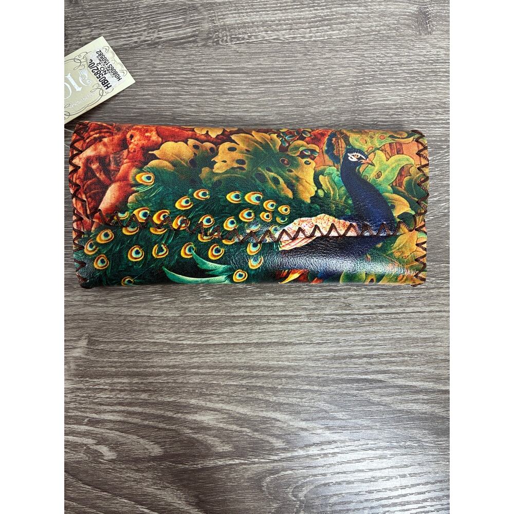 OLE Women's NWT Wallet Peacock Tropical Stitched Edges Snap Closure